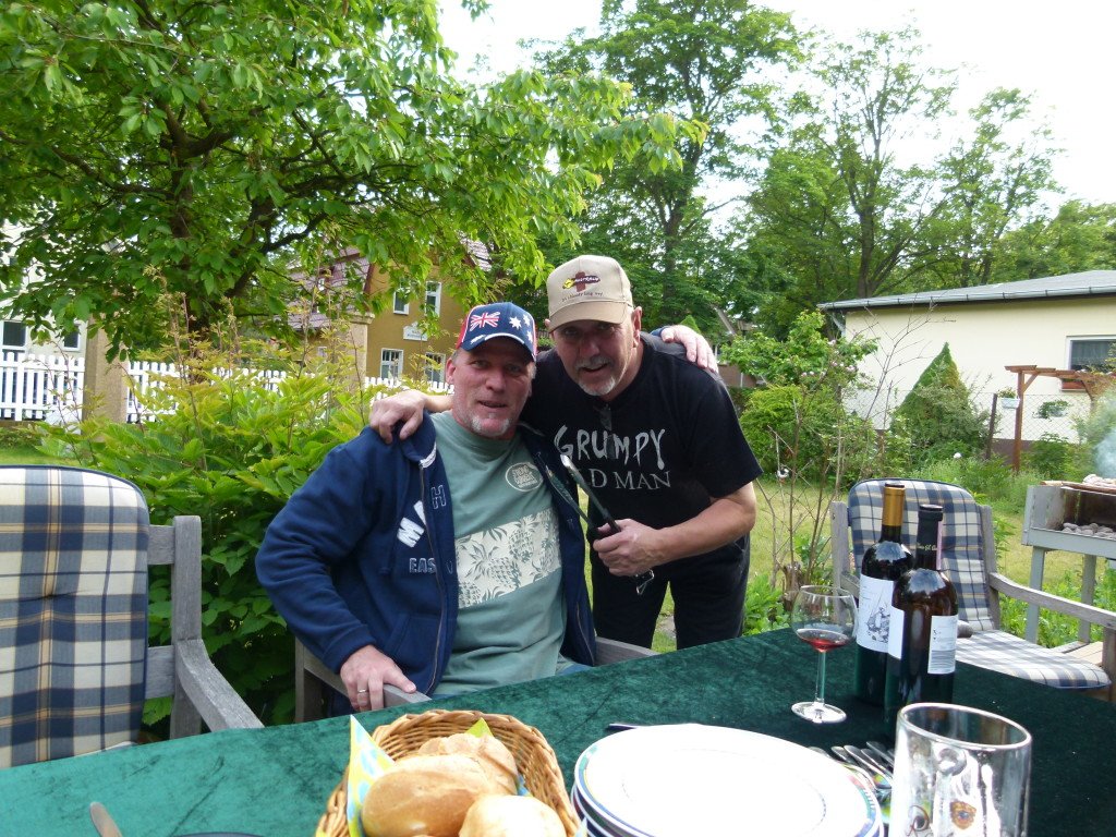 Jurg and big Mick at a barbeque in Berlin