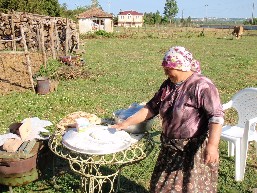 Outdoor bread making.