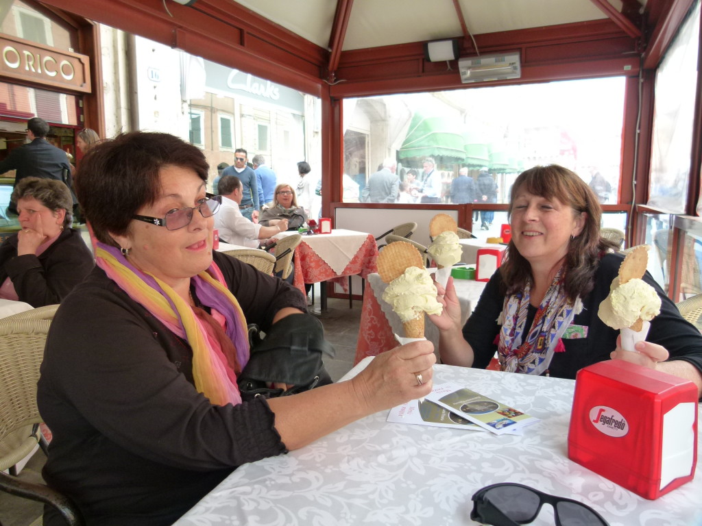 Jenny and Lori enjoying the Zabaglione flavored Gelato.