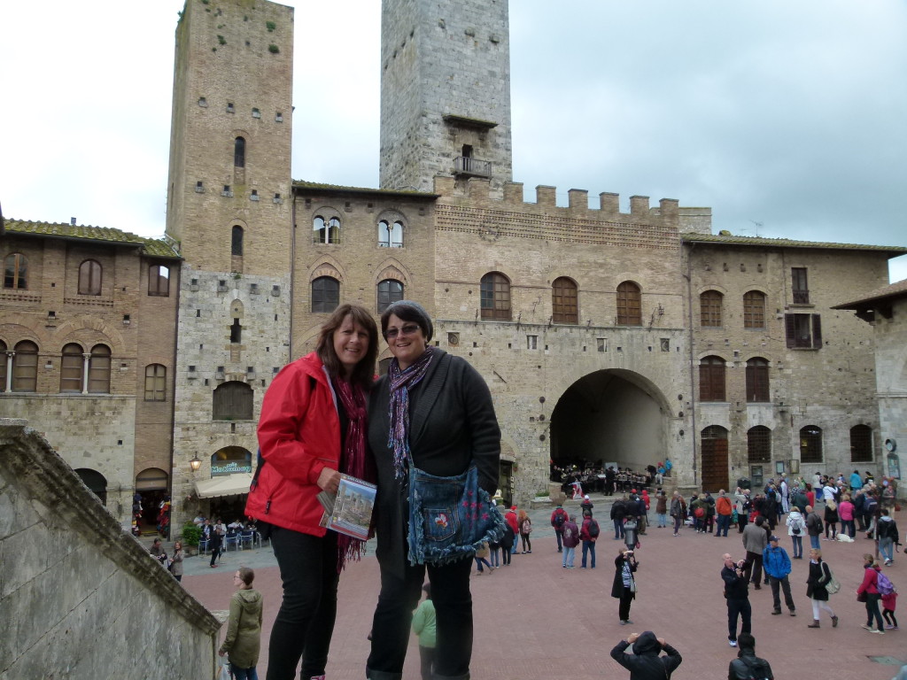 Lori and Jenny in the town square. There was a band playing.