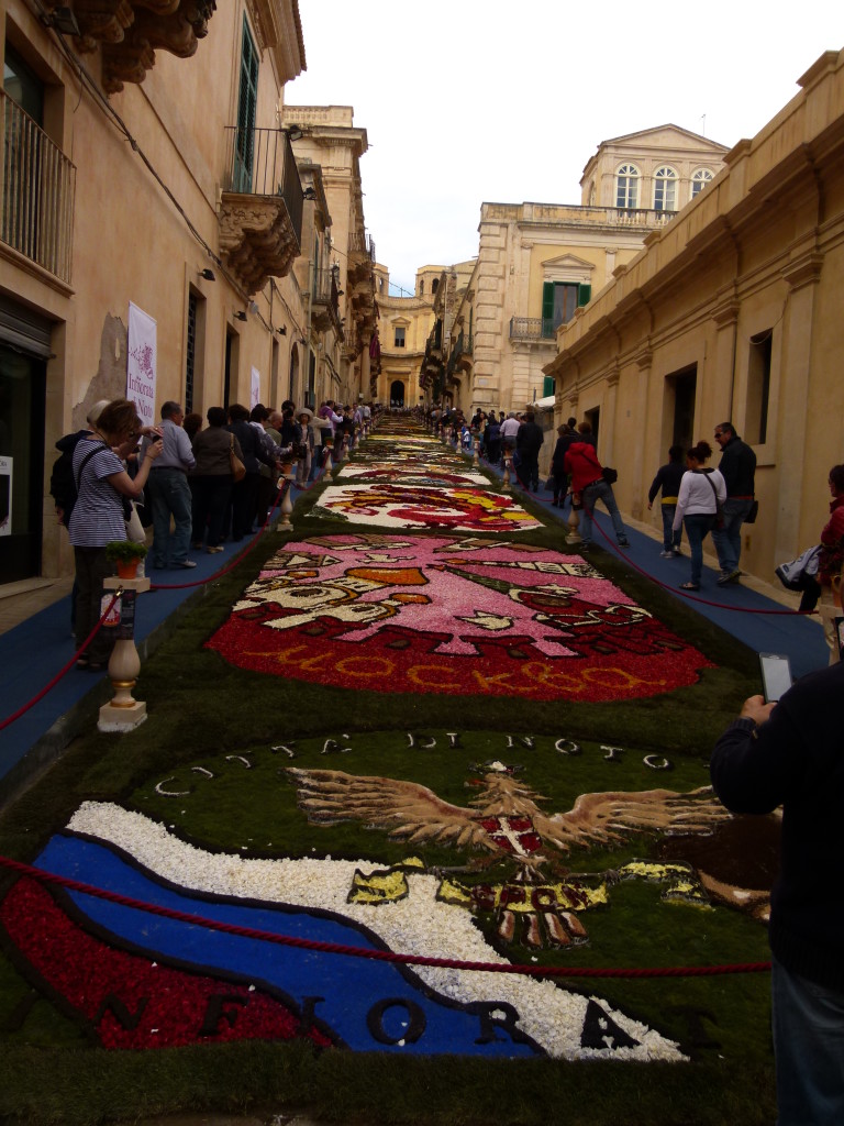 The main street in Noto where the flowers are displayed.