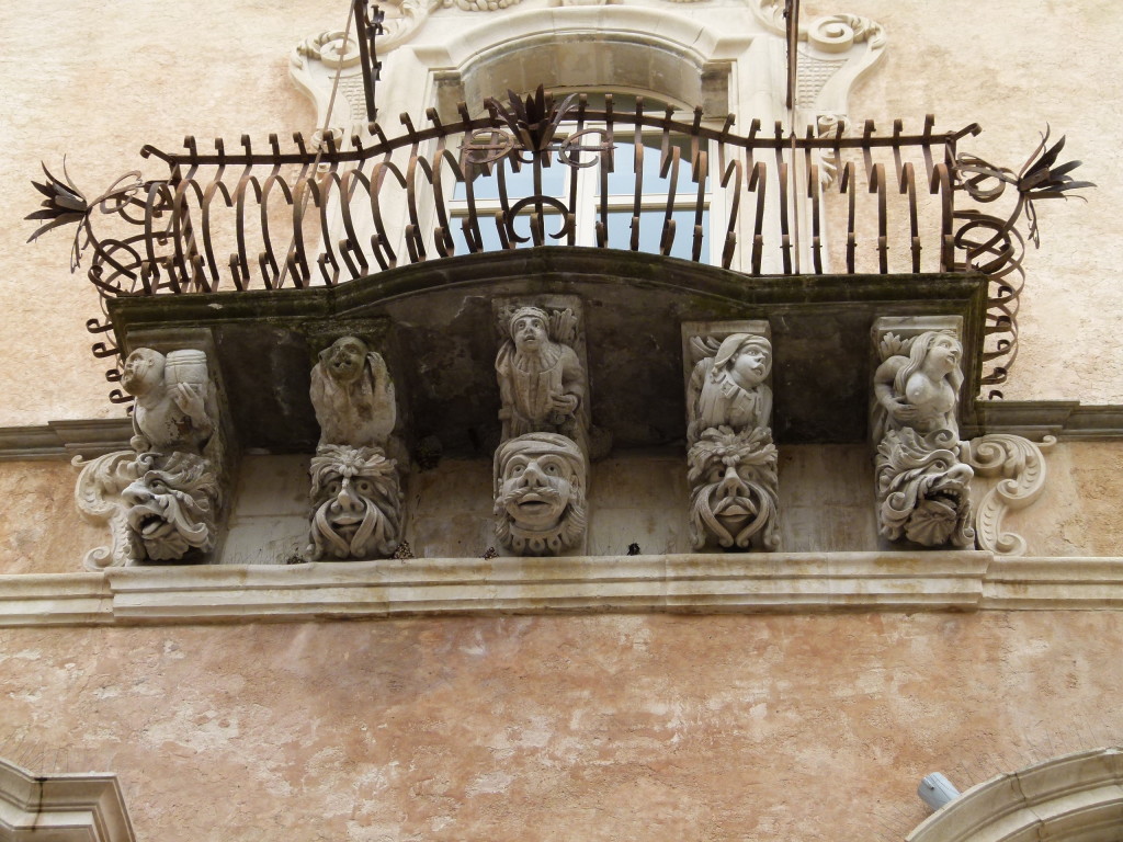 Along the bottom of many of the balconies in Ragusa they had some interesting statues. The lady on the right is a bit risque. 