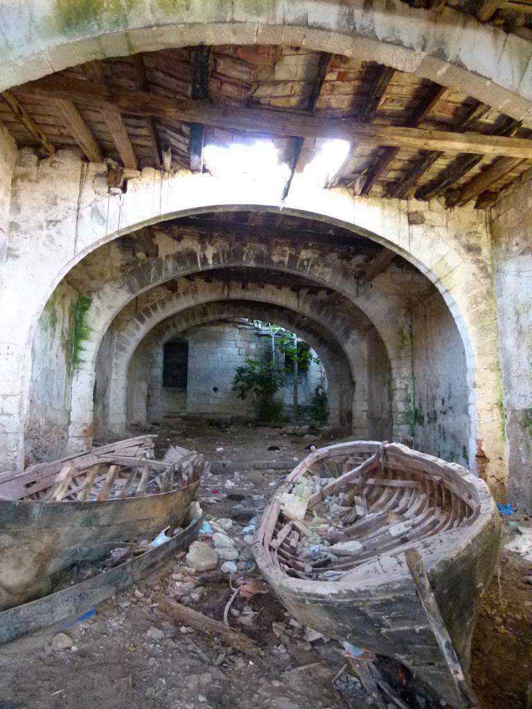 Inside the arches were the remains of some boats.