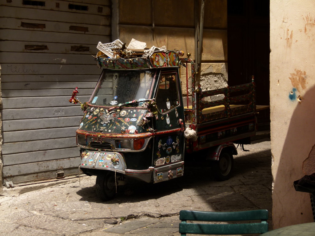 At the market place in Palermo this one took our attention as to the stuff all over it.