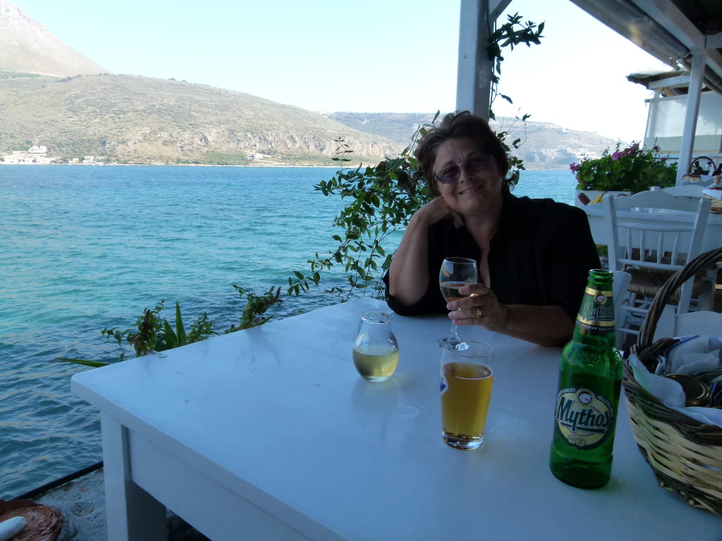 At the taverna with a great view of the bay.