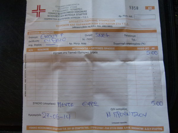 My doctors bill of 5 euros. The rest I cant seen to make out what it says.