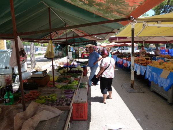 Market on the outskirts of town. Fish for tea delicious. 