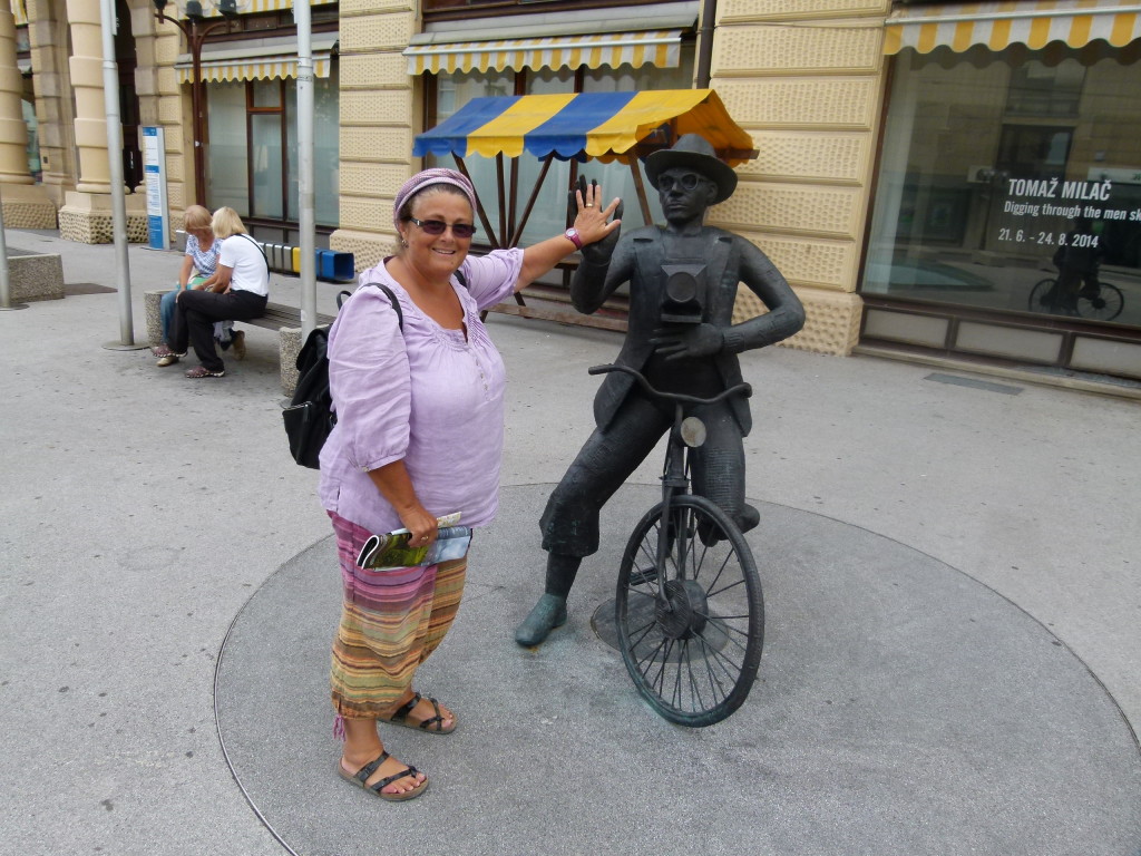 Jenny gives a high 5 to a local.