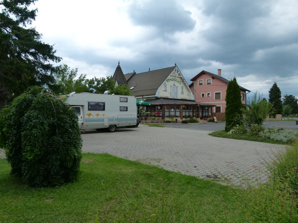 Our spot for the night next to a restaurant. 