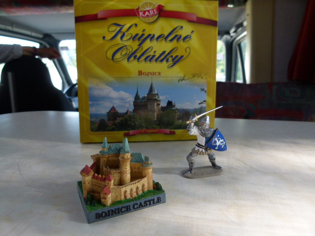 We spent big today , buying a castle and knight for the dashboard and some wafer biscuits.