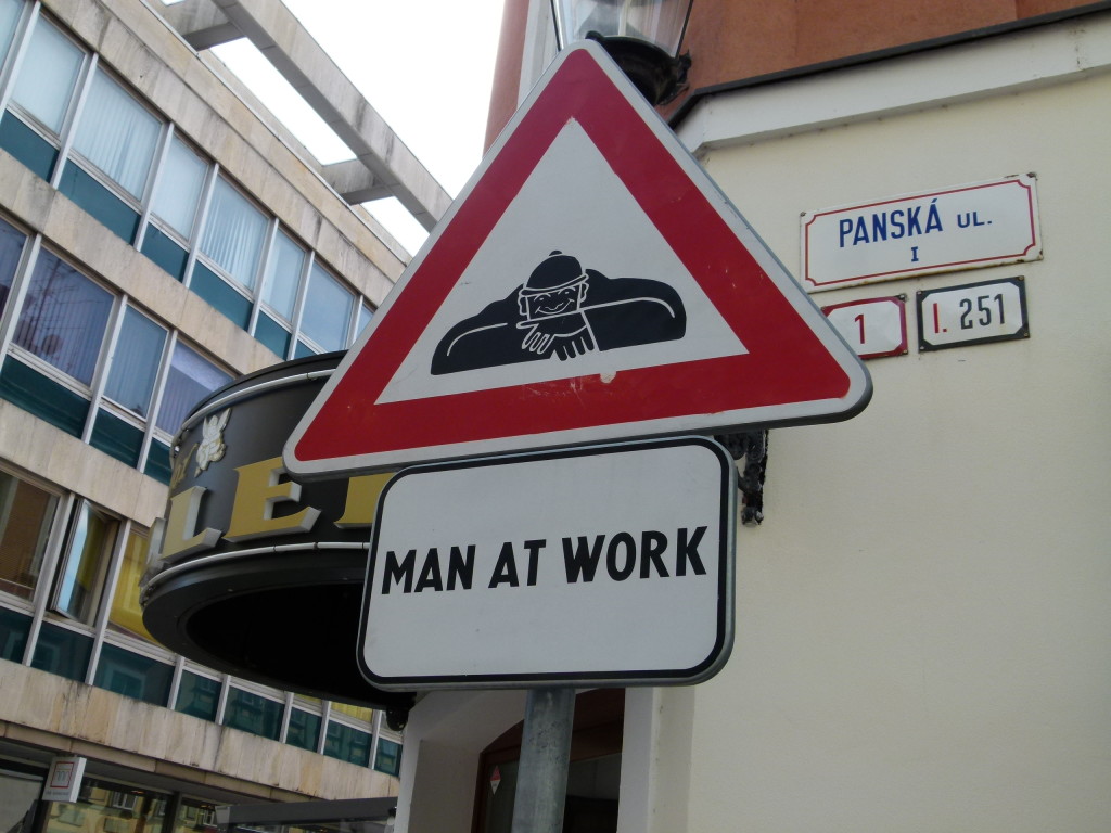 They had to put up this sign as he nearly got his head knocked off by a delivery van. 