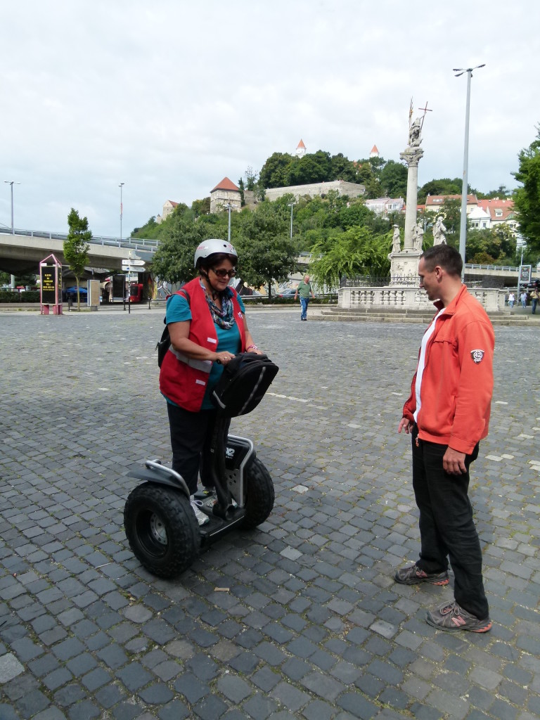 Jenny getting a lesson from Andre on how to ride the Segway.