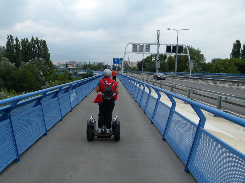 Crossing the river Danube on the bridge.