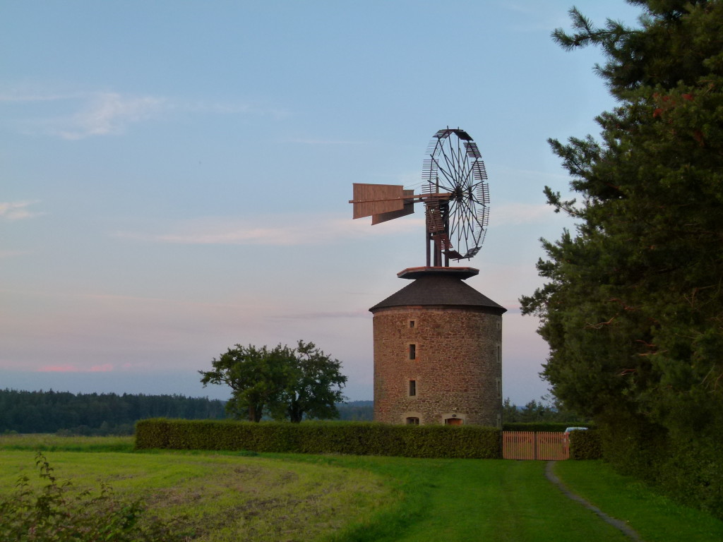 Unusual windmill in the countryside of Czech Republic.