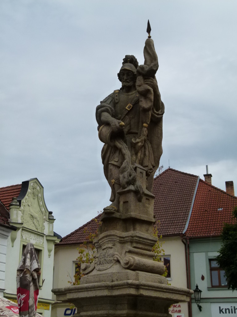 Statue of St. Florian. He is the patron saint of fireman and chimney sweeps.