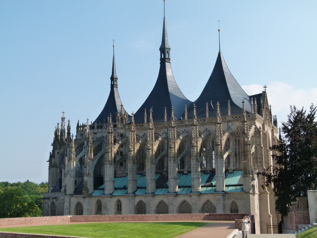 The Cathedral of St. Barbara,Kutna Hora, the view from the side. The roof line is very different to most cathedrals.