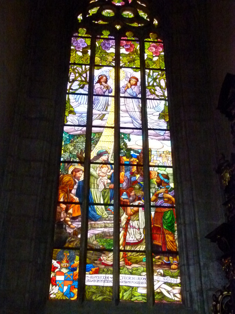 Beautiful stained glass window in the Cathedral of St Barbara