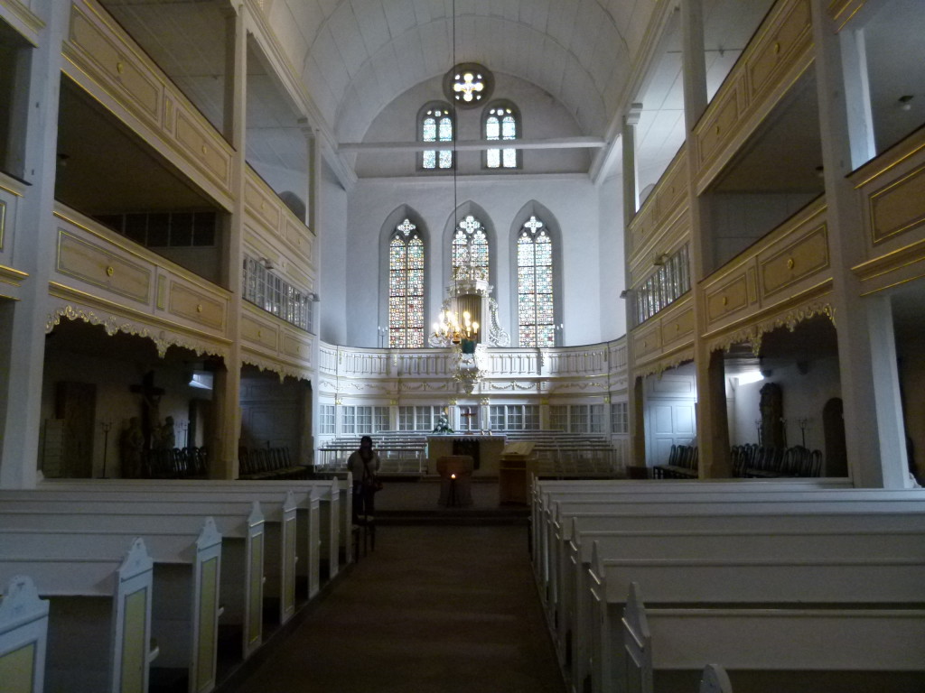 Inside the Bach church, very different from many we have seen