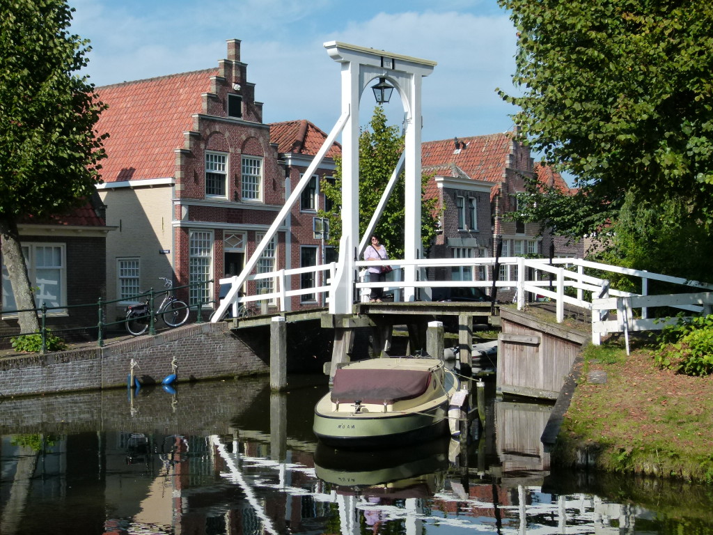 Jenny standing on the bridge at Monnickendam. The date on the the bridge was 1369.