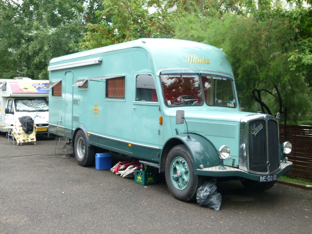 This motorhome used to be a beer delivery in Switzerland. It was converted in 1992 and its cruising speed is 65 kilometers an hour.