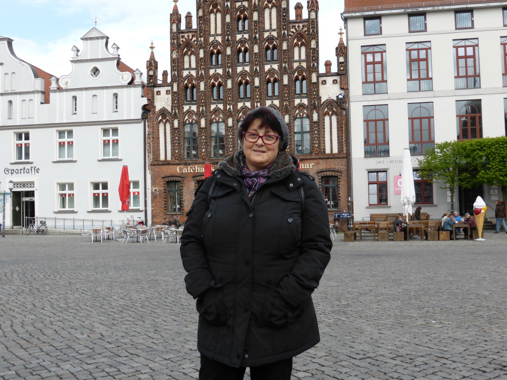 Jenny in the town square all rugged up. Come on the summer!!