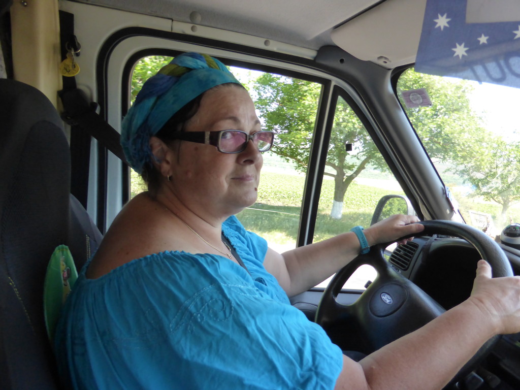 Jenny driving in Moldova.