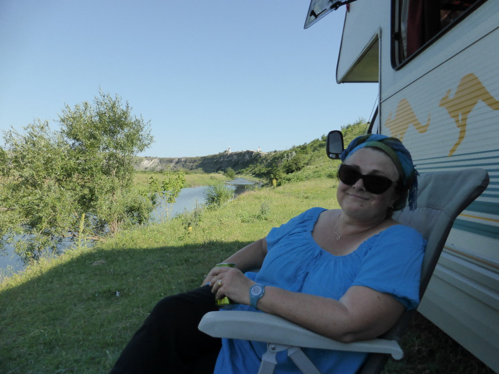 Jenny relaxing after walking up and down the hill.