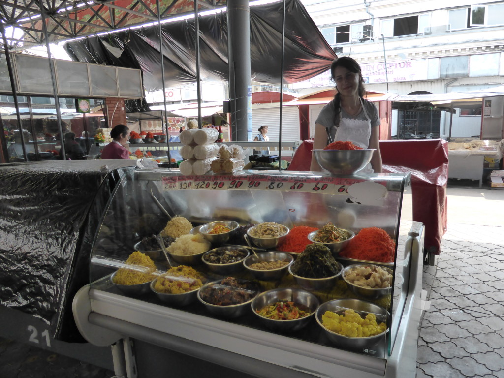 This lady at the market gave us a taste of some grated carrot and chilli pickled, very nice. 