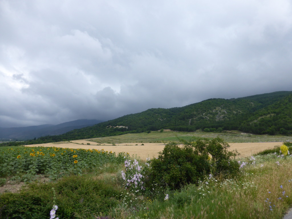 In the plain the sun was out but at the mountain top it was wet and windy.