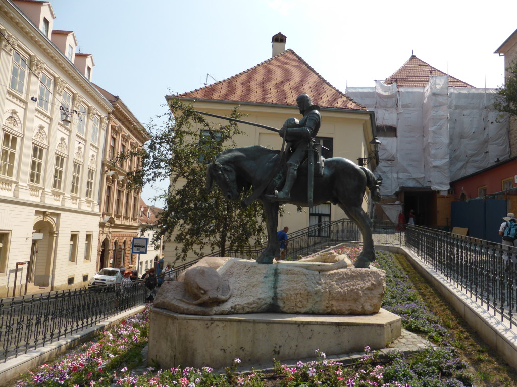 Statue of St. George and the dragon. This depicts the scene after the dragon has been killed.