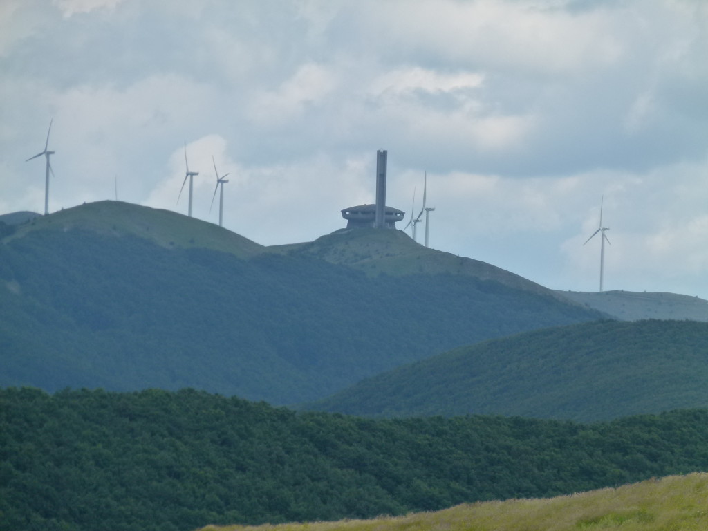 The camera at full zoom , this was our first sighting of the spaceship monument. Buzludzha