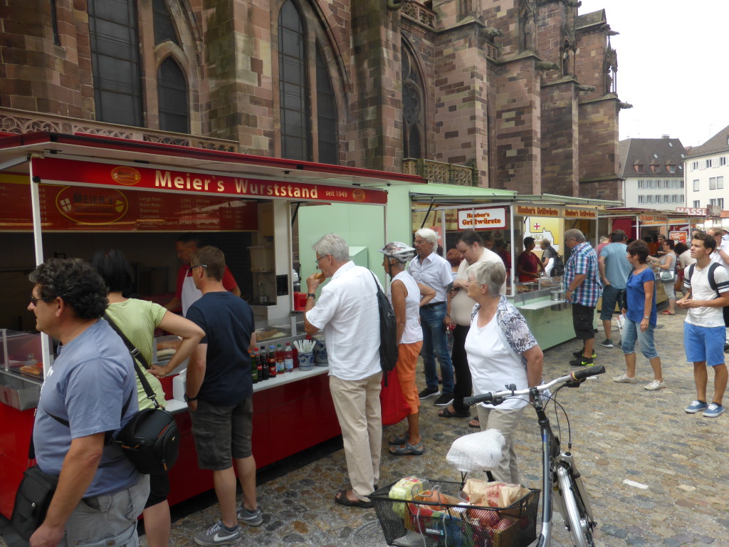 It was lunch time and the wurst stalls were the most popular doing a roaring trade.