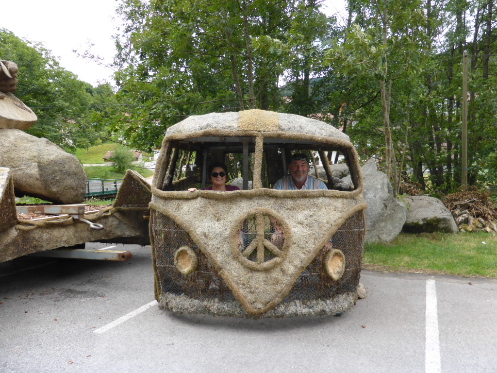 An interesting sight on our drive. We think it was a floral float at some time.