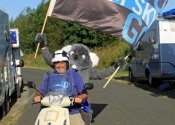 Koala with Guy going for a ride into town